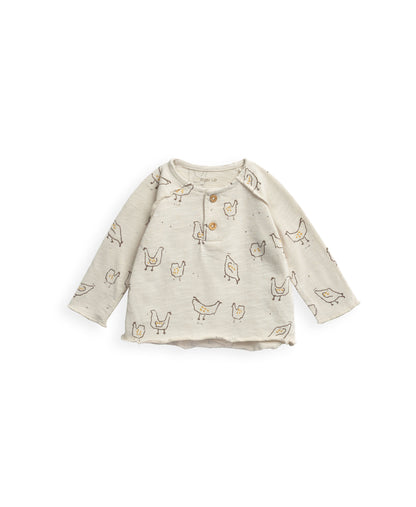 T-SHIRT COM MANGA COMPRIDA JERSEY FLAMÊ ESTAMPADO GALINHAS
