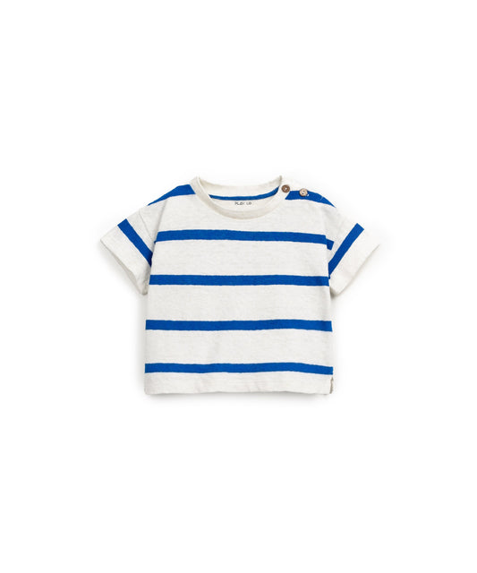T-shirt às riscas com mistura de fibras naturais