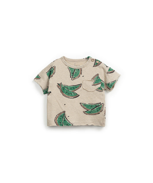 T-shirt em mistura de algodão orgânico e linho